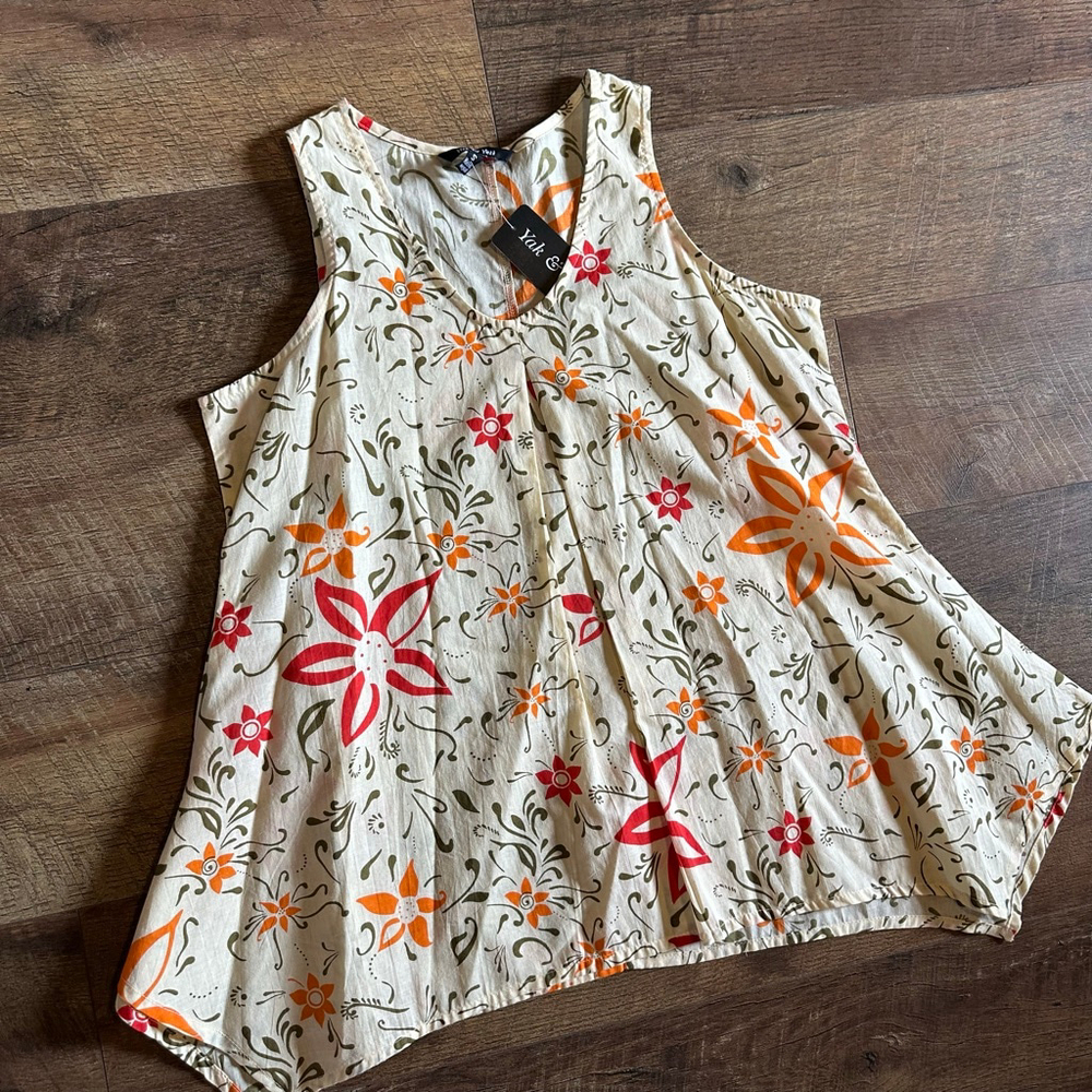 Women's Yak & Yeti Floral Tank Top S Beige Orange